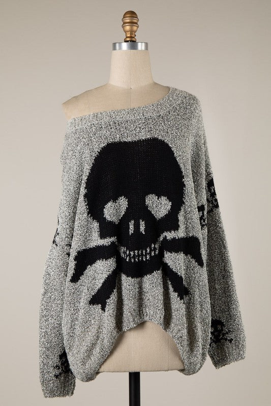 Love And Pirates Chenille Skull Sweater in Gray
