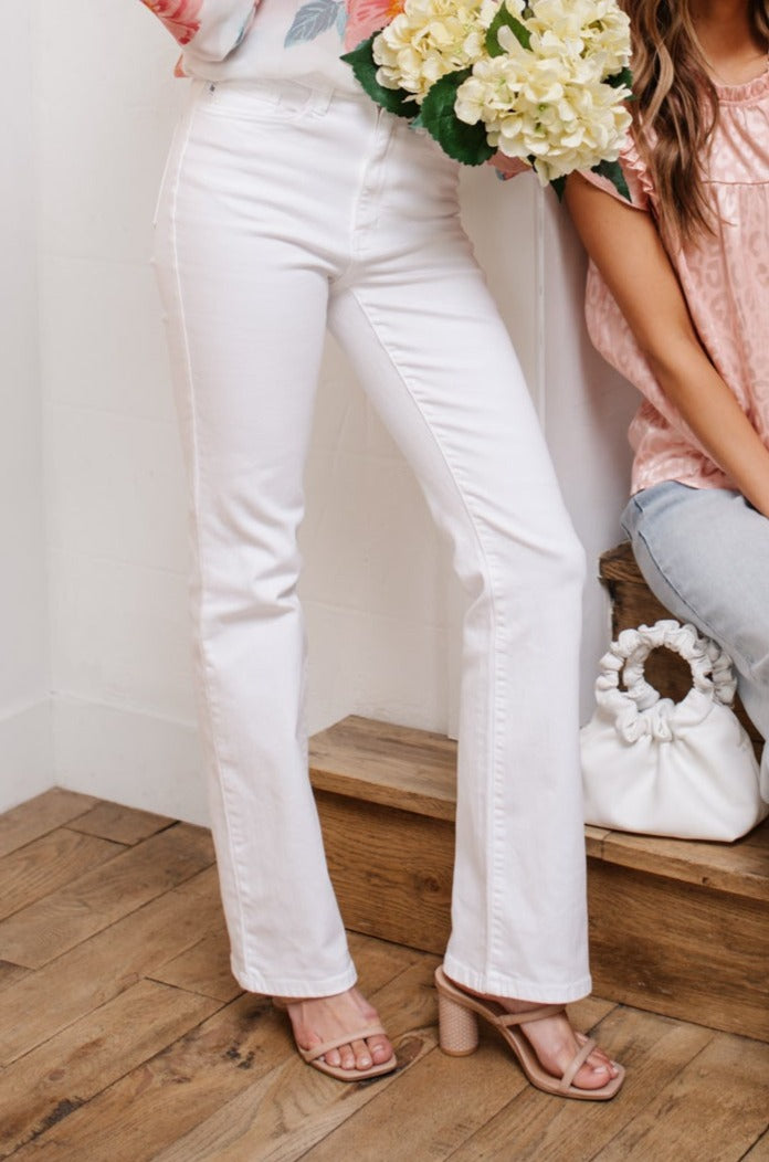 Pure White High Waist Boot Cut Jeans