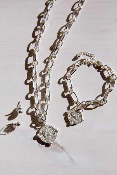 Antique Coin Necklace In Silver