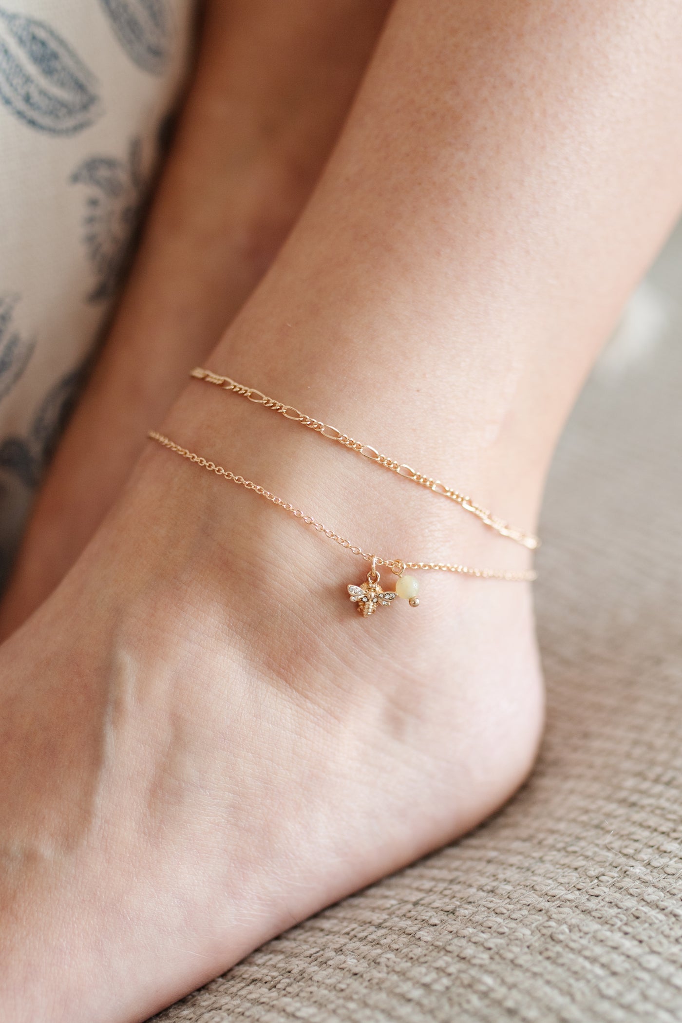 Bumble Bee Anklet In Jade