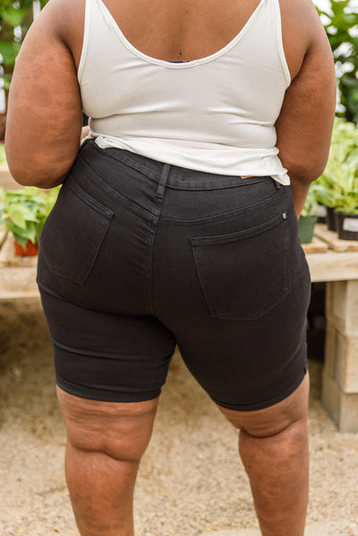 Hi-Rise Black Cuffed Bermuda Shorts