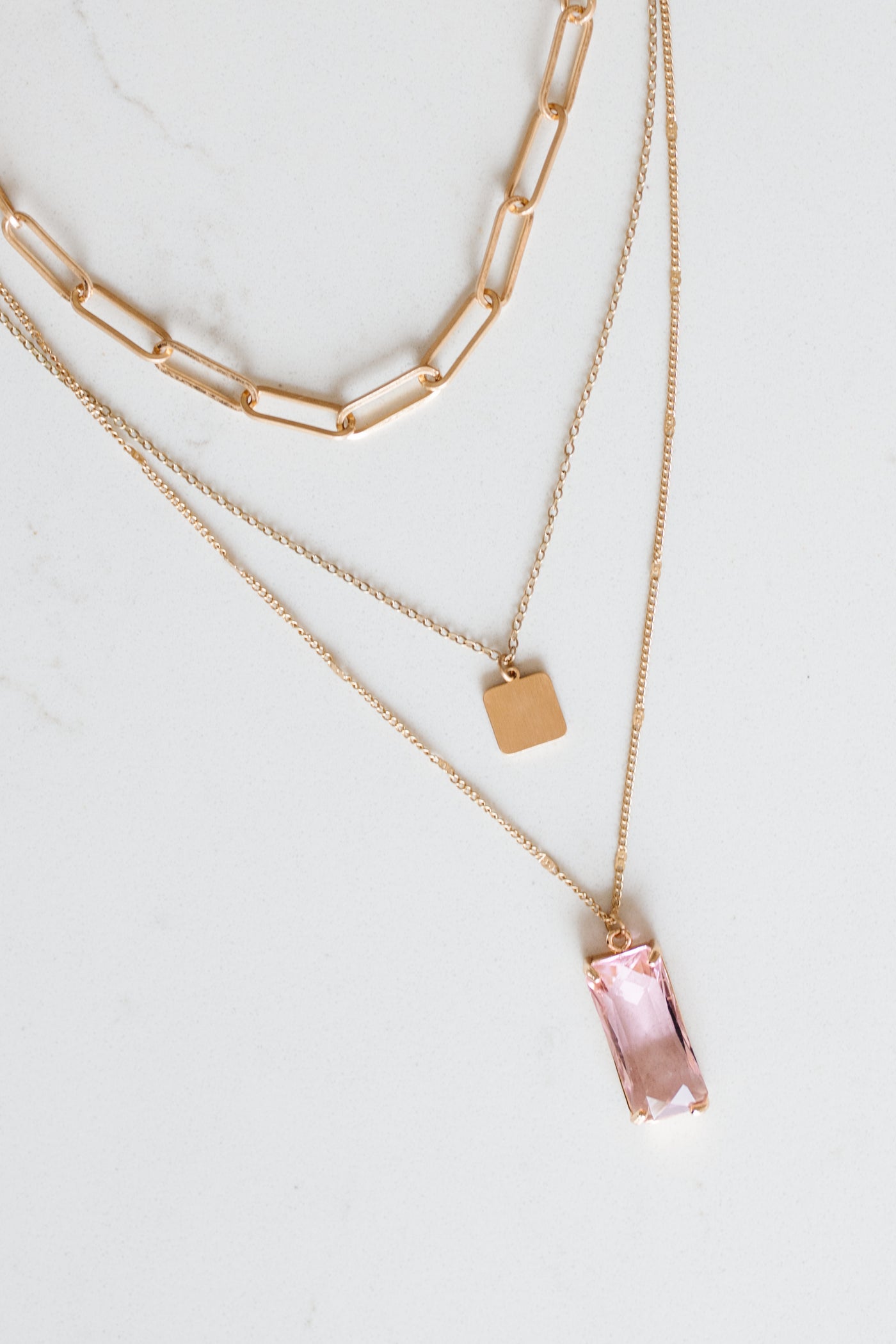 Baguette Bar Pendant Layered Necklace In Pink