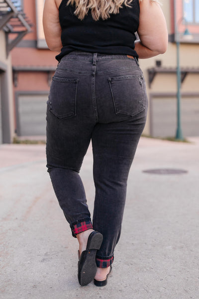 Plaid Peek-A-Boo Jeans in Charcoal