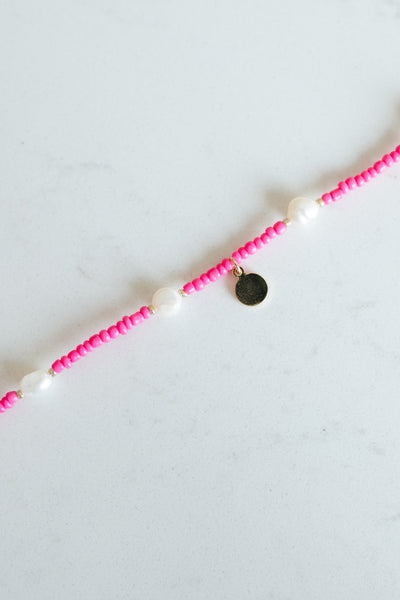Seed Bead Anklet In Hot Pink
