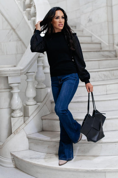 Thrills And Frills Mock Neck Sweater in Black